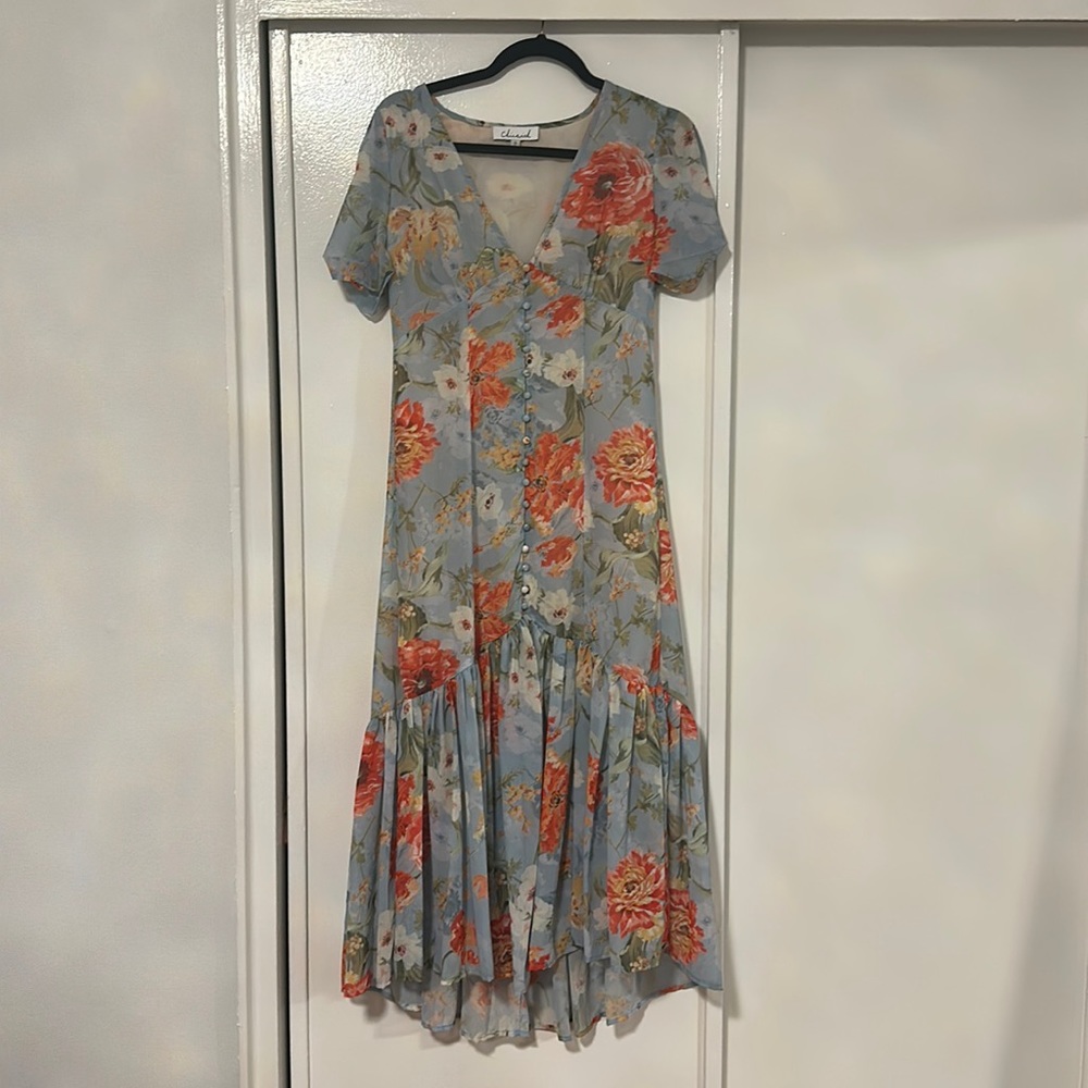 GARDEN GLAMOUR WATERCOLOR V-NECK MIDI DRESS CHICWISH never worn